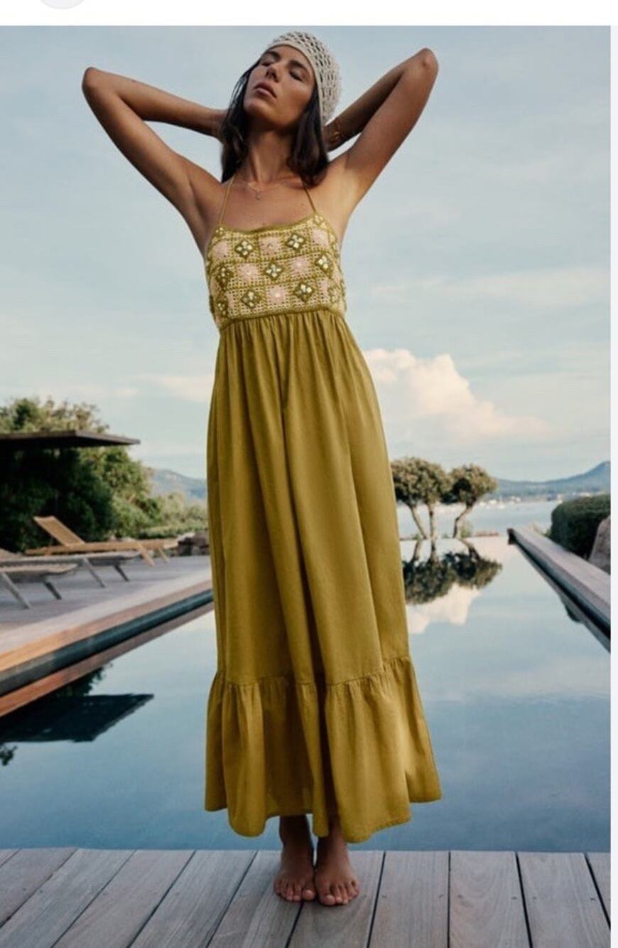 Zara Macramé Top Beach Dress Viral Size Medium Pink And Green